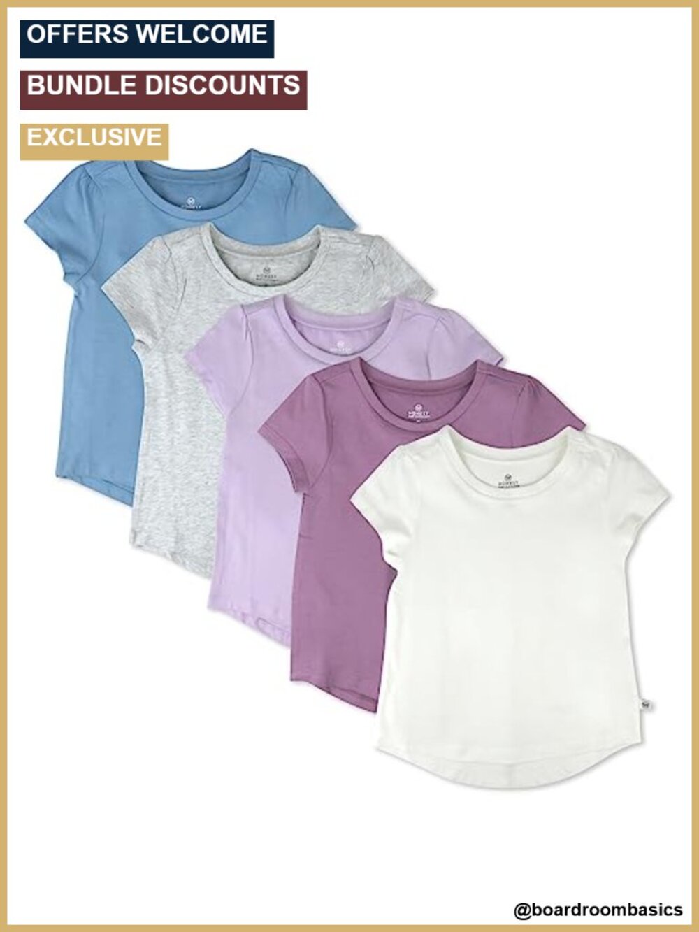 Girls 5-Pack Puff Sleeve T-Shirts 100% Organic Cotton Toddler Tees